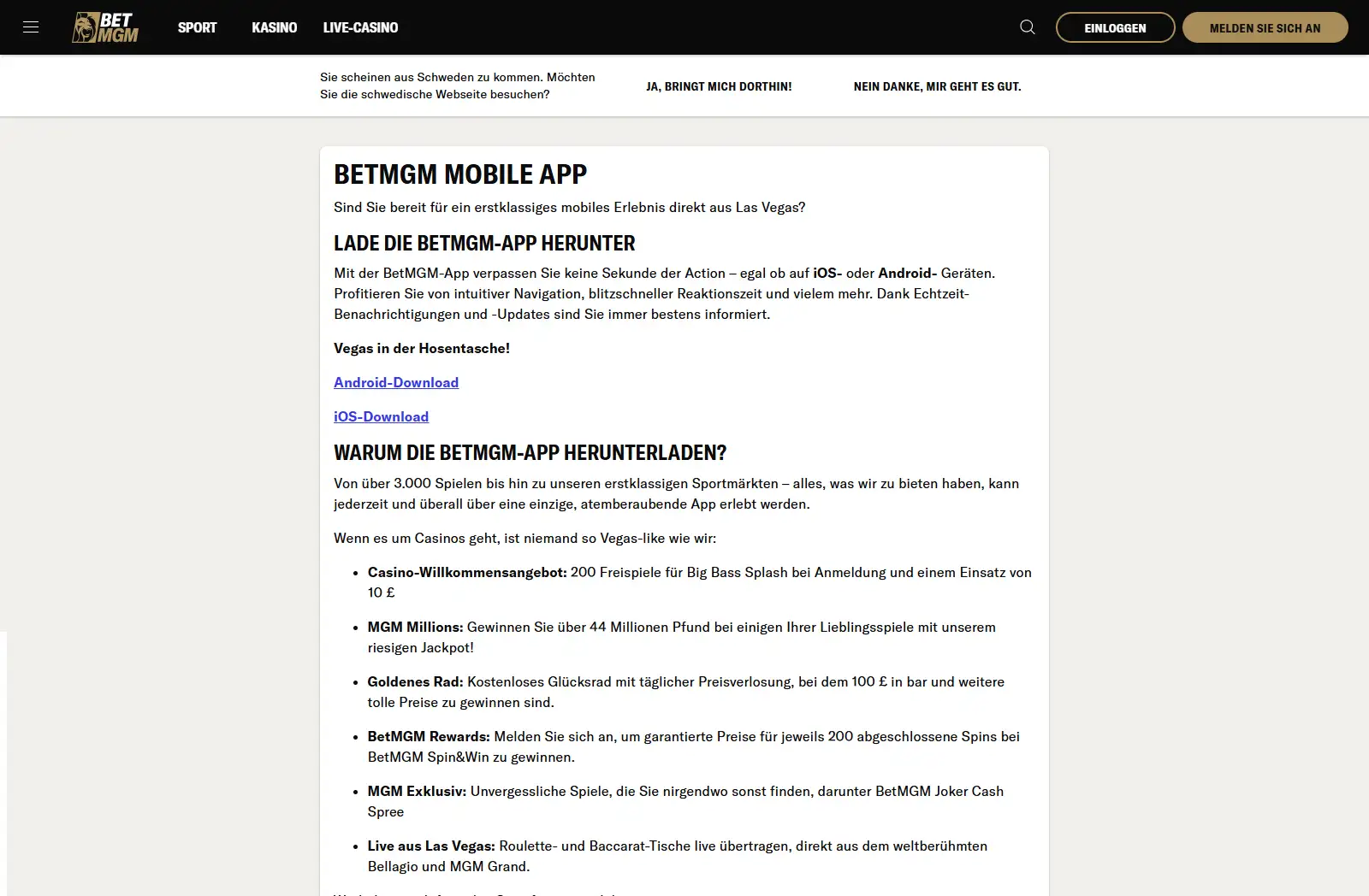 Bereich der BetMGM-Mobilanwendungen mit Hinweisen auf iPhone und Android